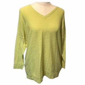 SANOMA Large Long Sleeve V Neck Neon Green Top